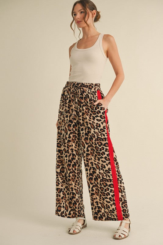 Leopard Pants with Red Striped Side