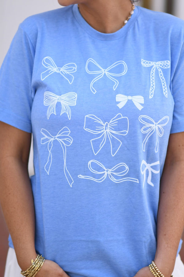 Heather Blue Tee with White Bows