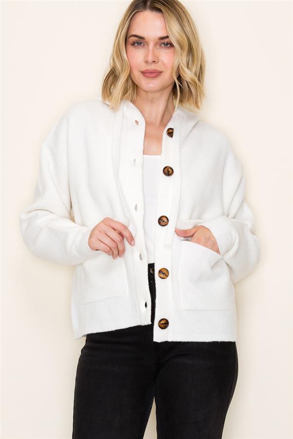 Ivory Hooded Big Button Cardigan