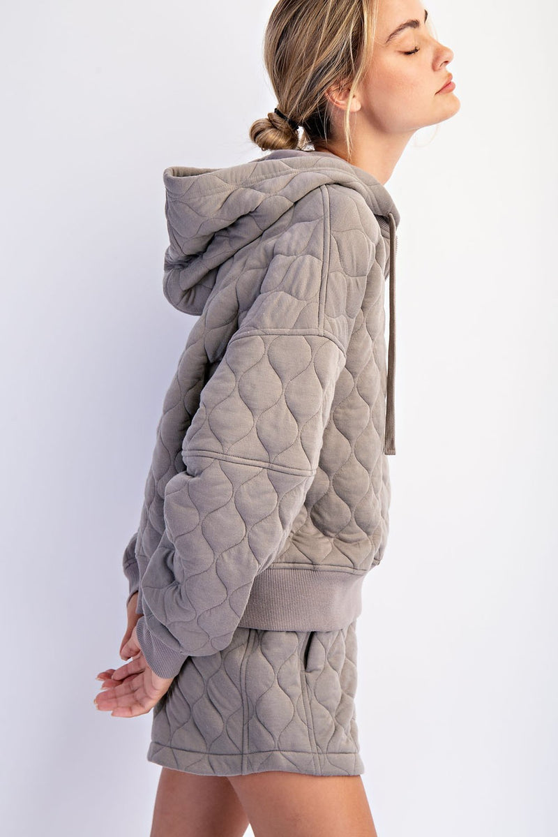 Taupe Quilted Quarter Zip Hoodie