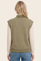 Mock Neck Button Front Cap Sleeve Sweater