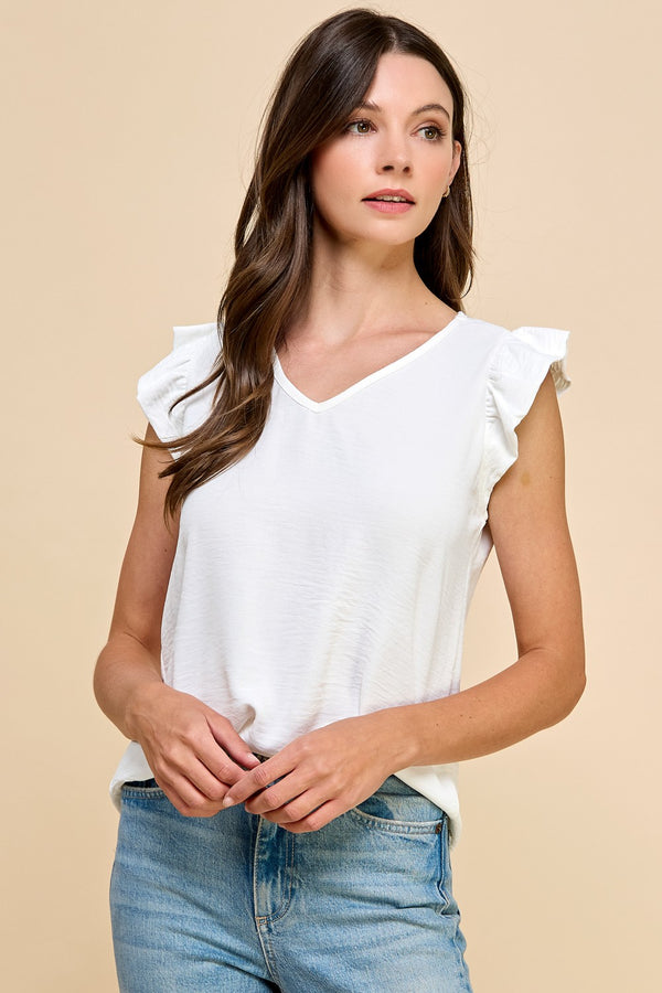 Ivory V-Neck Ruffle Sleeve Top