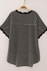 Scalloped Trim Strip Knit Top