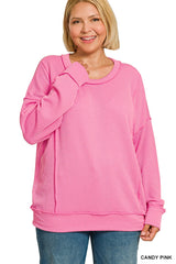 Curvy Raised Rib Long Sleeve Round Neck Pullover