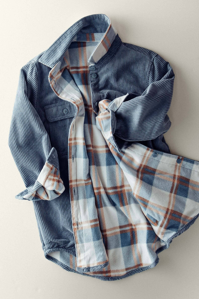 Reversible Corduroy and Plaid Flannel Shacket