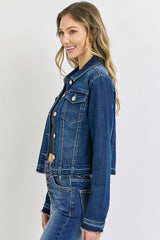 Dark Wash Raw Hem Denim Jacket