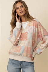 Curvy Peach Printed Long Sleeve Top