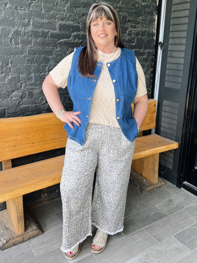 Curvy Button Front Denim Vest