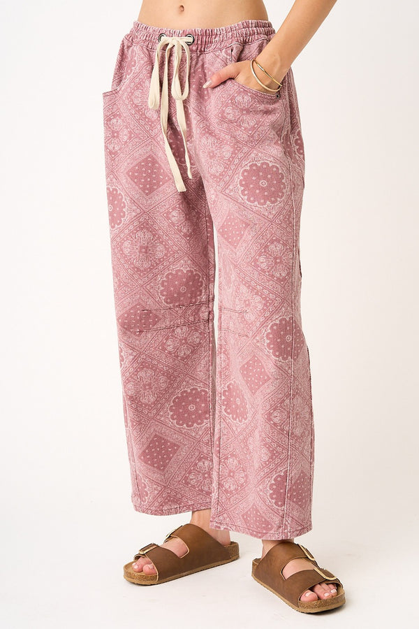 Red Paisley Barrel  Leg Pants