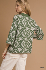 Olive Patterned Mock Neck Sweater