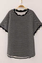 Scalloped Trim Strip Knit Top