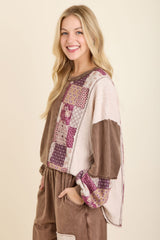 Chocolate Mineral Washed Paisley Patchwork Top