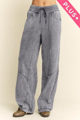 Curvy Charcoal Terry Barrel Pants