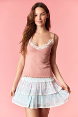 Pink and Blue Ditsy Floral Smocked Waist Skirt