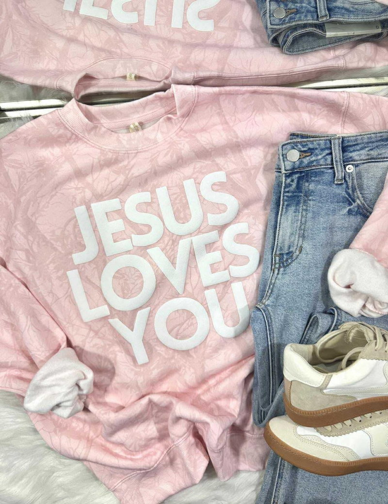 Jesus Loves You Pink Camo Sweatshirt