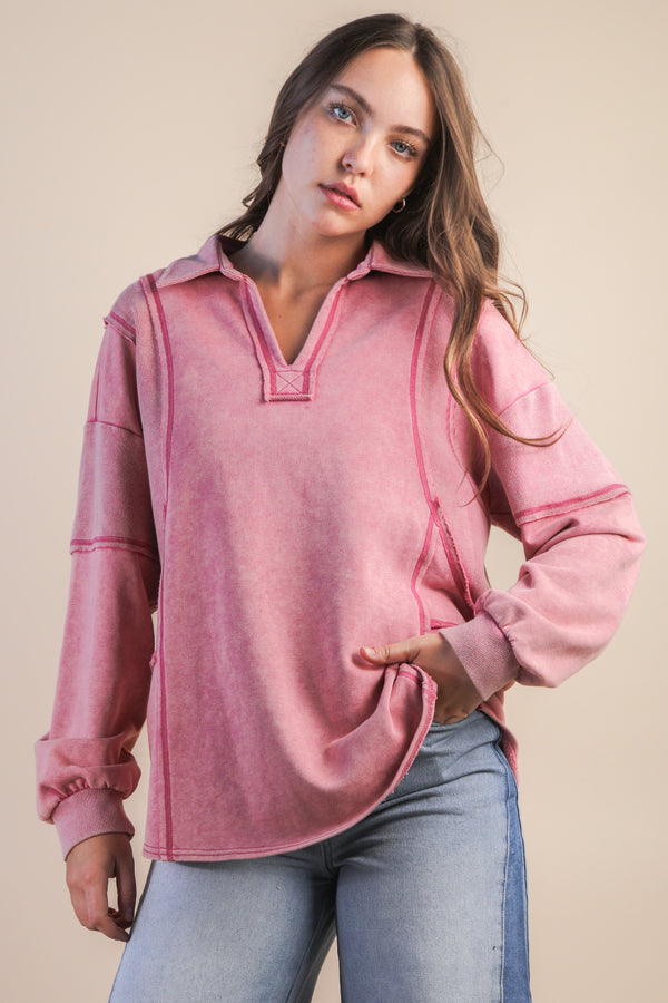 Mauve Exposed Seam Mineral Wash Sweatshirt