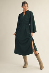 Hunter Green Midi Dress With Side Slits