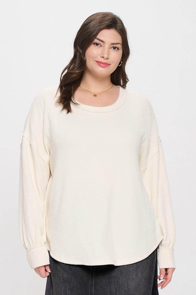 Curvy Soft Textured Drop Shoulder Top