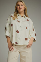 Curvy Cream and Brown Polka Dot Shirt