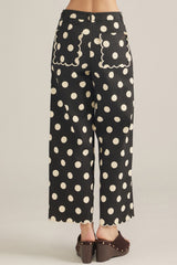 Black and White Polka Dot Scallop Hem Pants