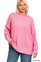 Curvy Brushed Melange Drop Shoulder Sweater