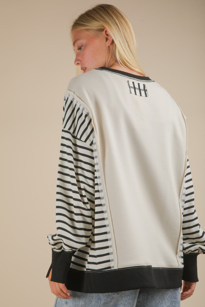 Oversized Striped Casual Striped Crewneck