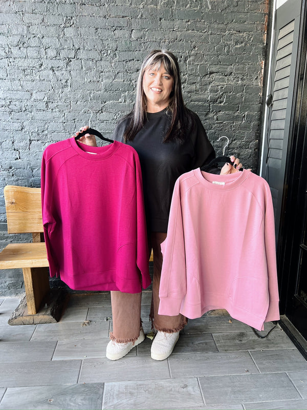 Curvy Side Slit Soft Crewneck
