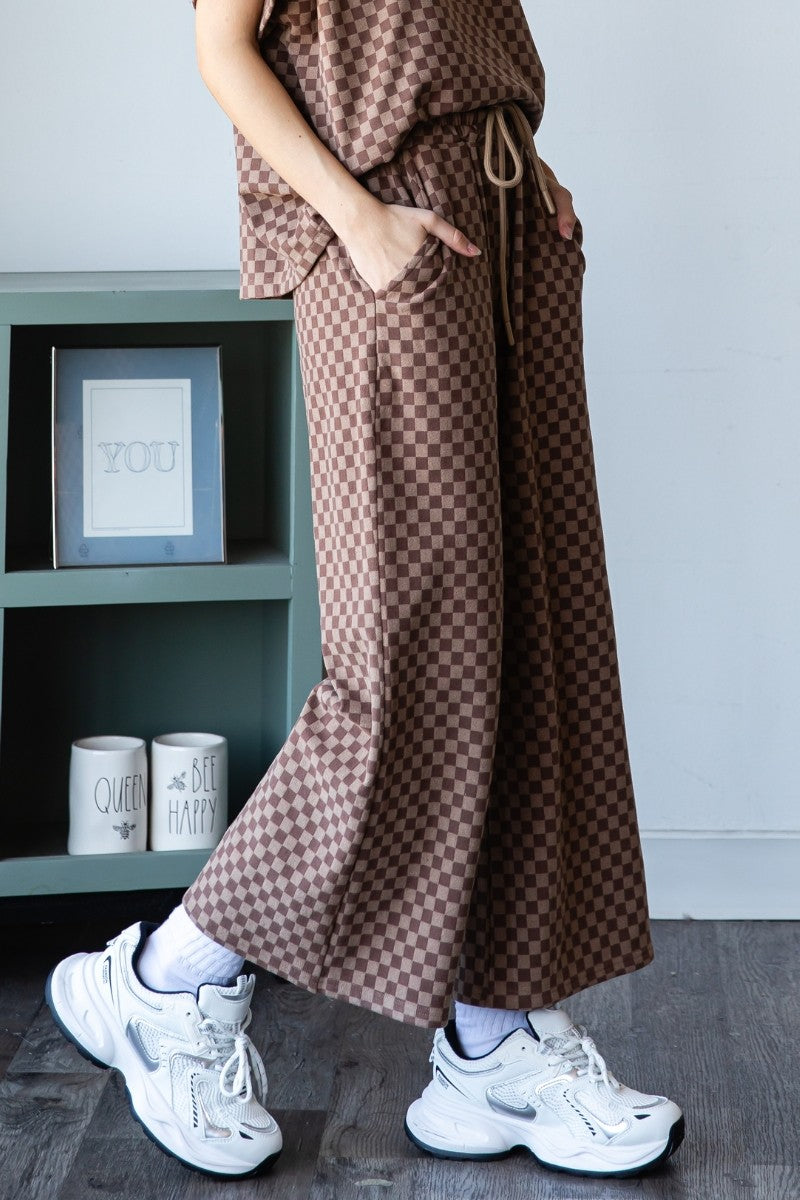 Soft Checkered Print Drawstring Pant W/ Pockets
