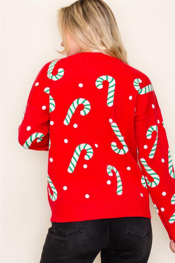 Candy Cane Long Sleeve Sweater