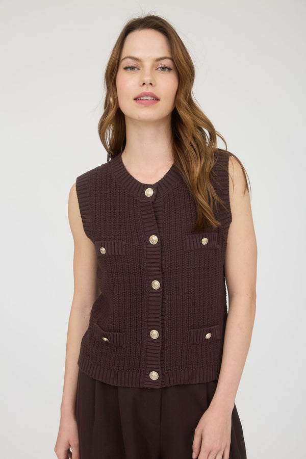 Brown Pocket Detail Knit Vest