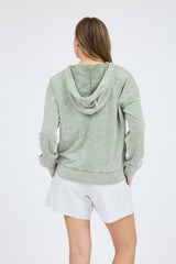 Washed Button down Knit Hoodie with Pockets
