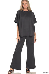 Scuba Curved Hem Top and Pants Set