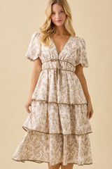 Taupe Horse Toile Ruffle Midi Dress
