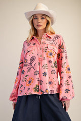 Coral Floral Collared Top