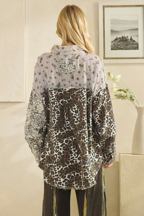 Gray Leopard Paisley Button Down Shirt