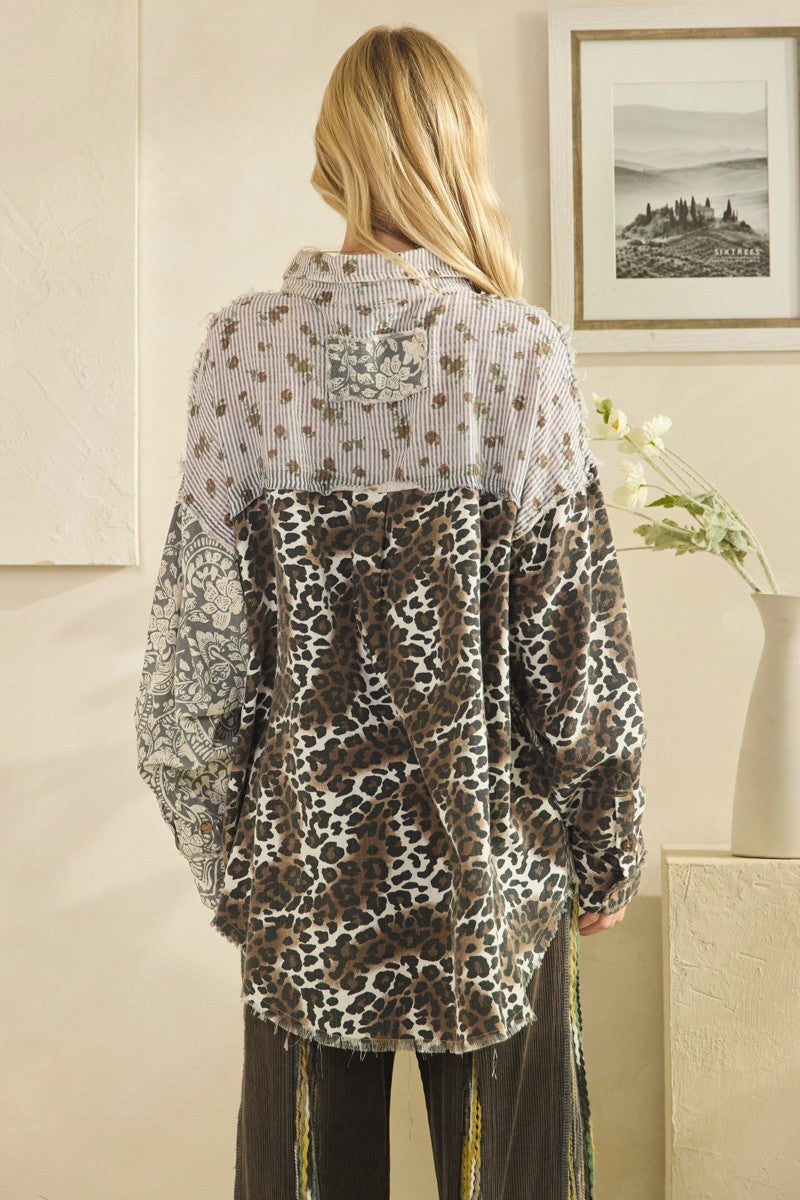 Gray Leopard Paisley Button Down Shirt