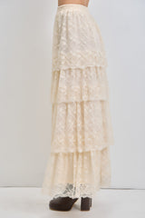 Ivory Mesh Floral Printed Maxi Skirt