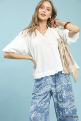Bubble Sleeve Seersucker Top
