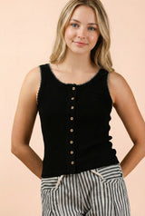 Mineral Wash Button Front Lace Trim Tank Top