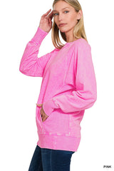 Snow Washed French Terry Pullover With Pockets