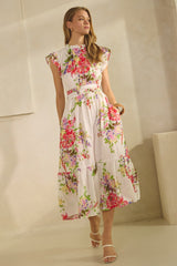 Curvy Mint Floral Flutter Sleeve Dress