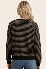 Brown Striped Rib Banded Long Sleeve Top