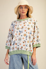Sage Floral Waffle Knit Short Sleeve Top
