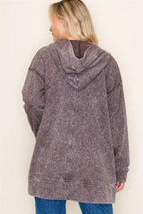 Gray French Terry Mineral Wash Hooded Cardigan
