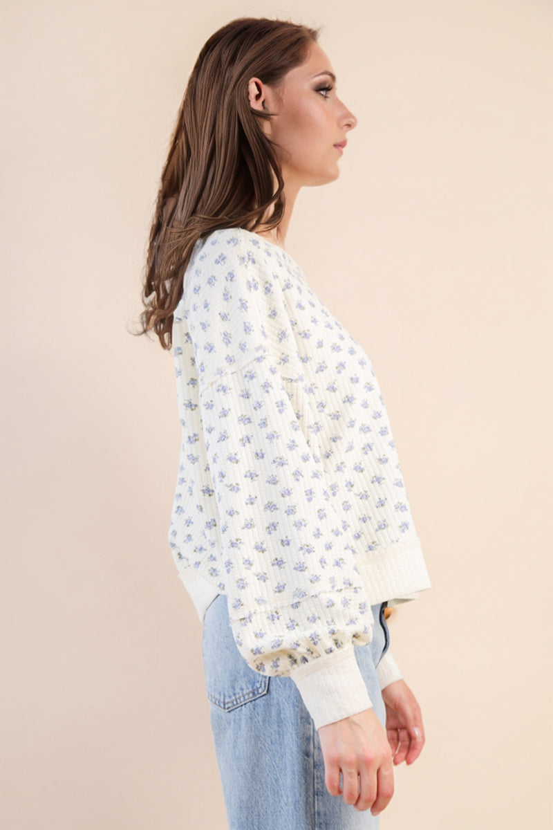 Cream Floral Drop Shoulder Top