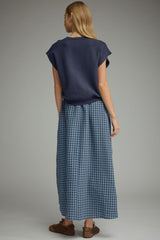 Blue Gingham Dress with Navy Sweater