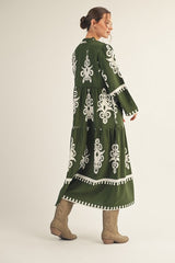 Damask Patterned Midi Dress