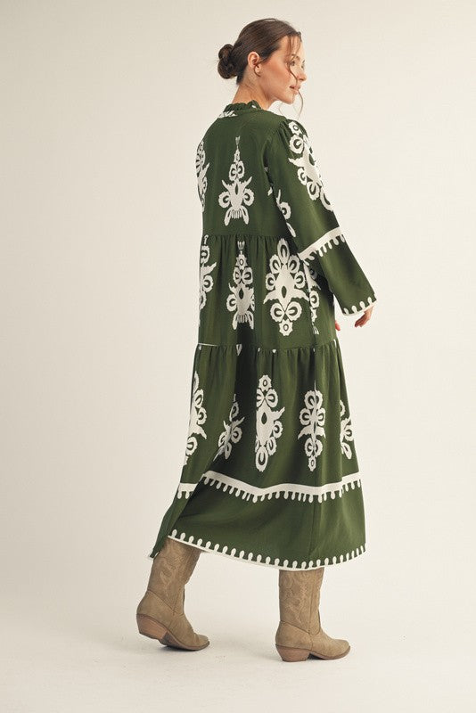 Damask Patterned Midi Dress