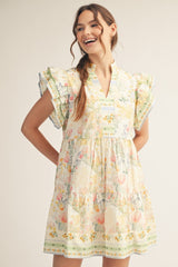 Ruffled Sleeve Cactus Babydoll Dress