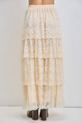 Ivory Mesh Floral Printed Maxi Skirt